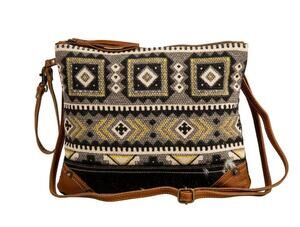 NWT Myra Bag Bison Ridge Crossbody Bag Cowhide Leather Canvas Western Boho Chic